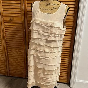 LOFT Satin, Chiffon and Velvet Layered Cream Dress - Size L